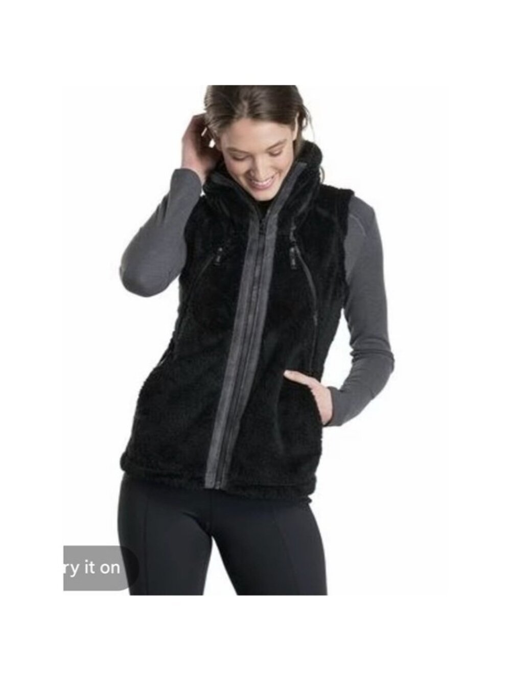 Kuhl Black FLIGHT FLEECE VEST Plush Zip-Up Vest SIZE LARGE